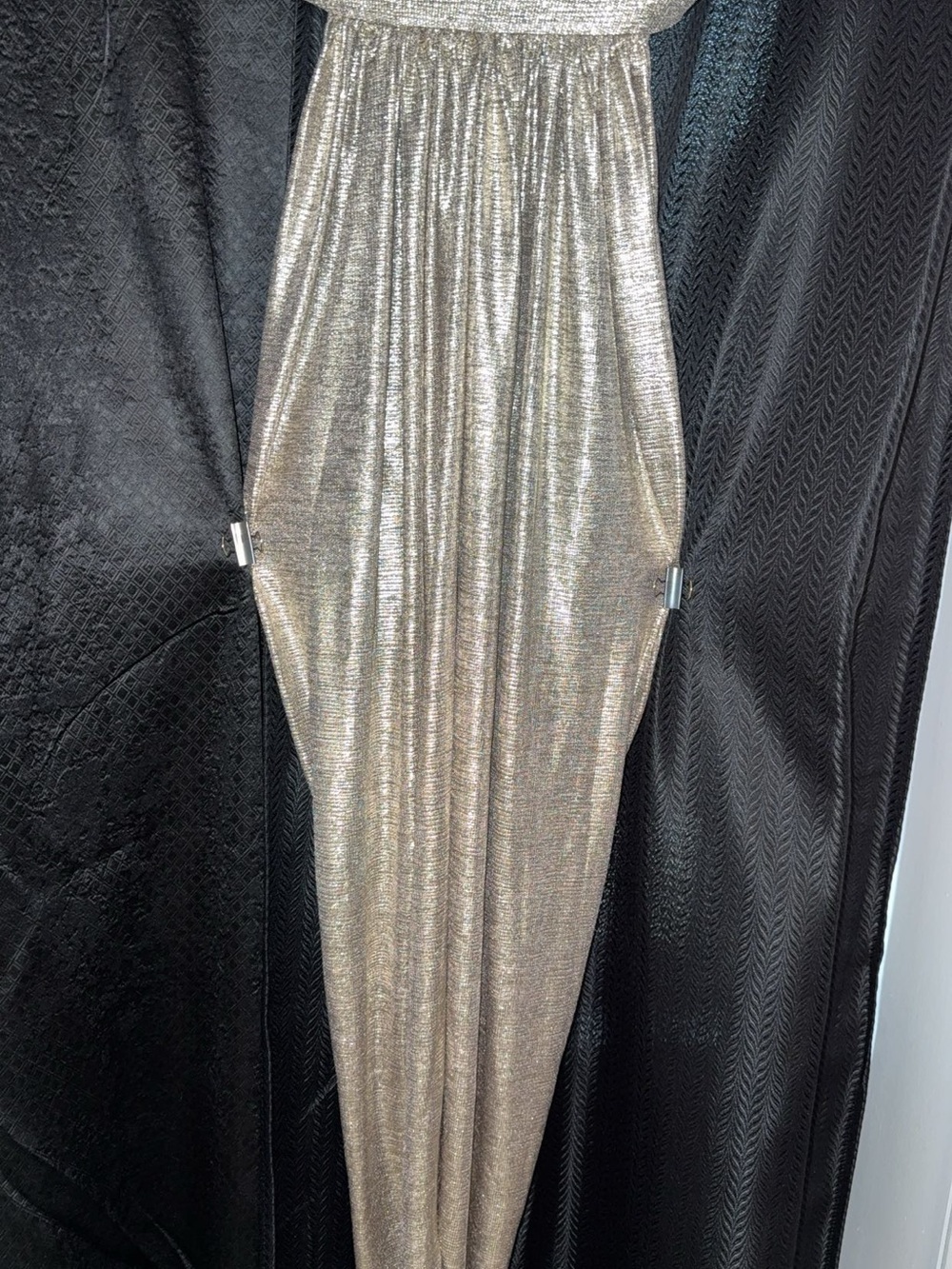 Silver Metallic Wide-Leg Jumpsuit Pants